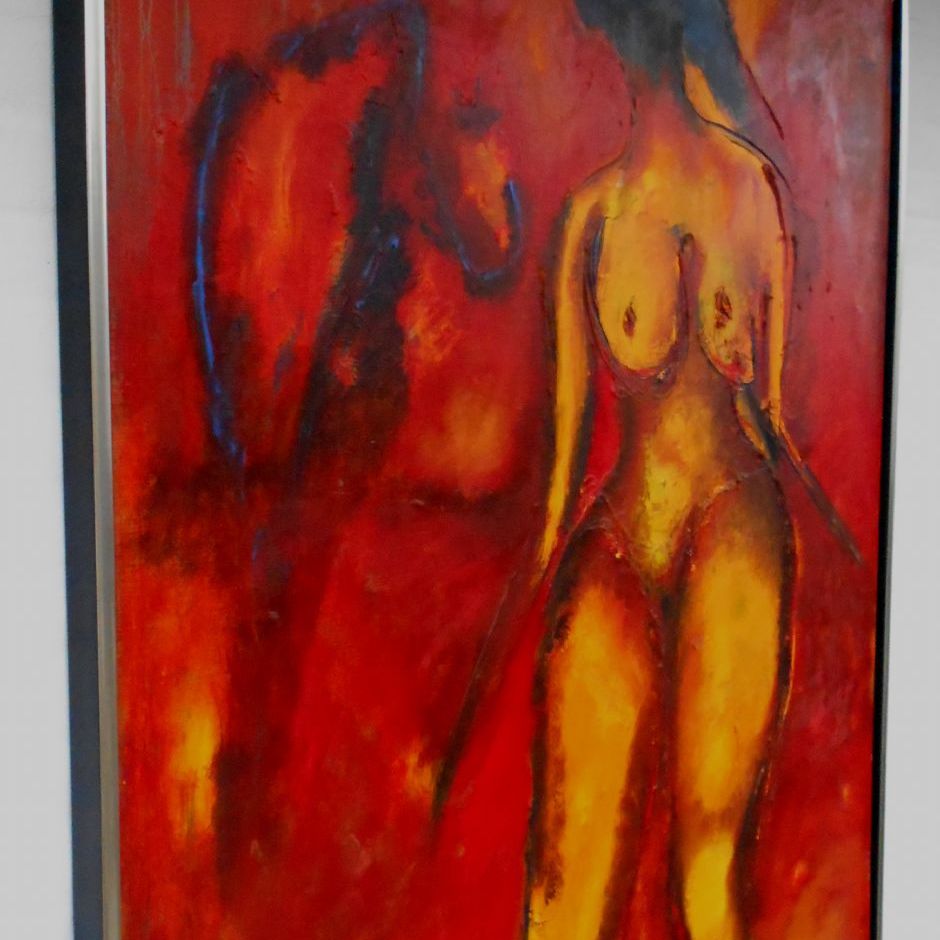 Nr. 225
Olie på lærred
Titel: Model og fugl
Mål: h. 140 x br. 120 cm
Incl. svæveramme sort/sølv
Pris kr. 13.000/Euro 1.750
