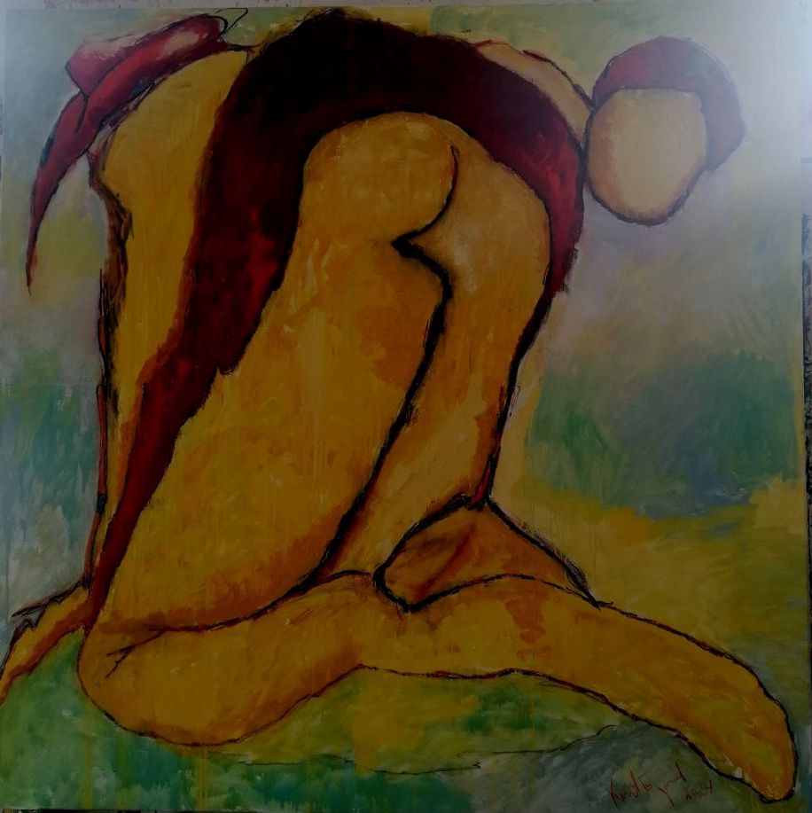 Nr. 419
Titel: Women in garden
Mål: h. 150 x br. 150 cm
Incl. svæveramme sort/sølv
Pris dkr.  18.000 Euro 2.410