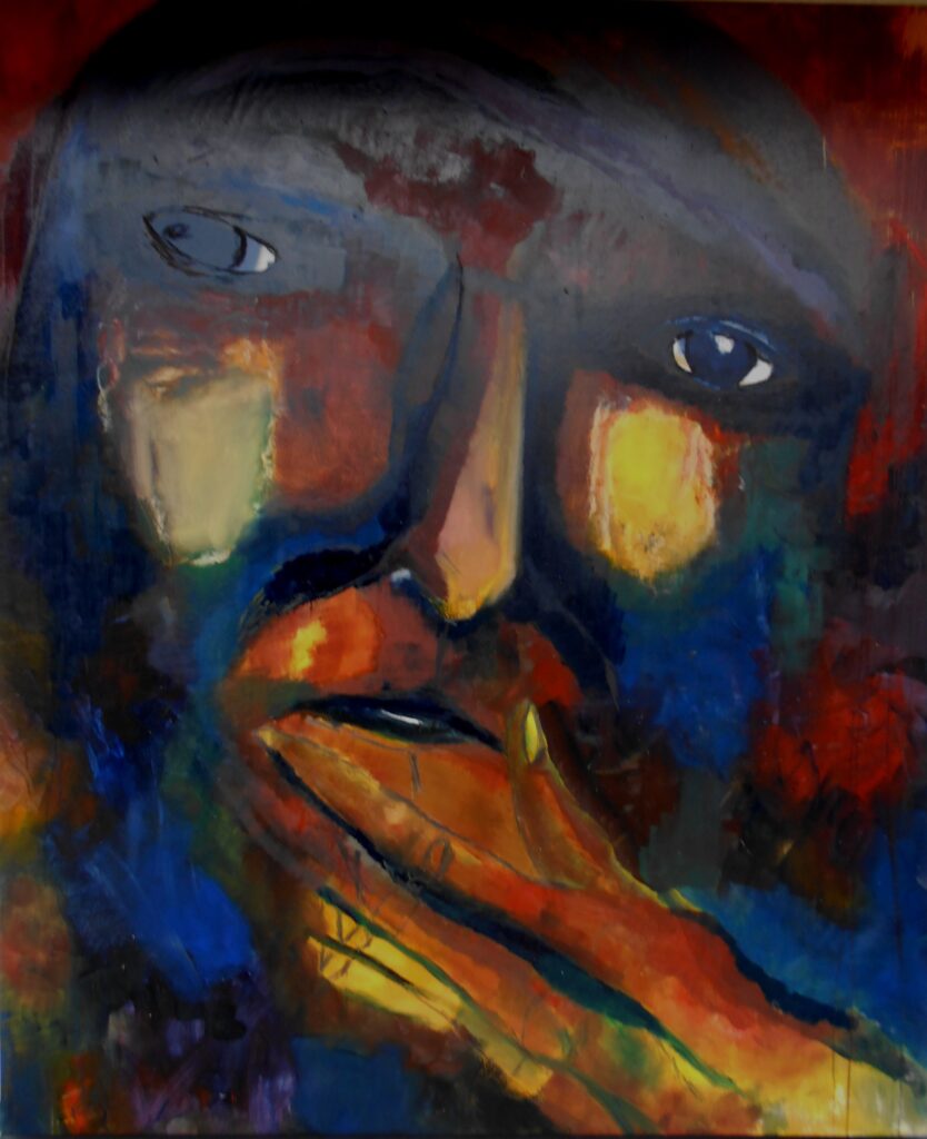 No. 303 Mål 140x120cm Titel: Face Olie på lærred incl. svæveramme sort/sølv Pris kr. 14.000/Euro 2.020