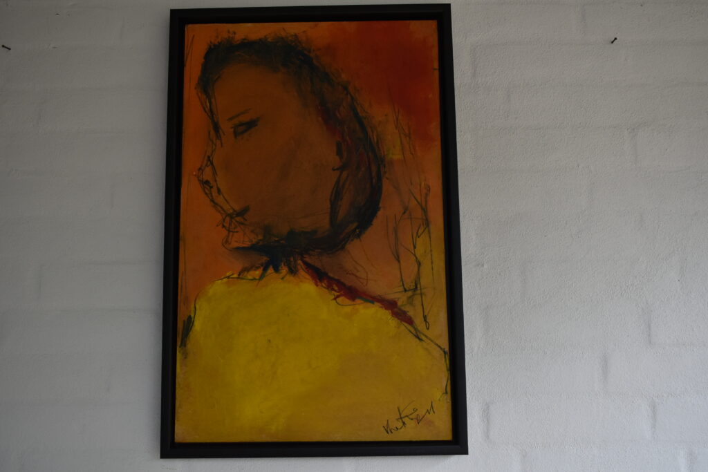 No. 361 Oil on masonite Mål: 61x61 Titel: Ansigt2 Pris: dkr.3.000