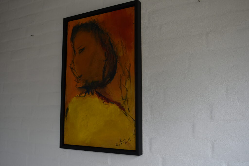 No. 361 Oil on masonite Mål: 61x61 Titel: Ansigt2 Pris: dkr.3.000