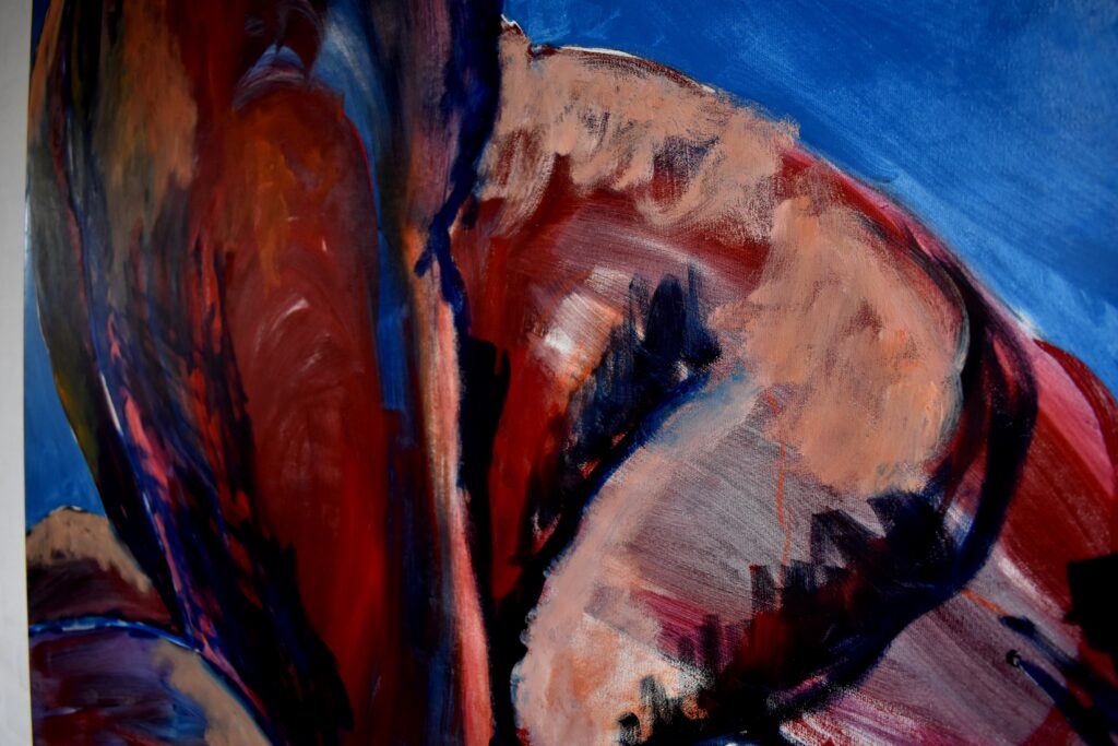 No. 410 Mål 140x120cm Titel: modelbagfra Olie på lærred incl. svæveramme sort/sølv Pris kr. 14.000/Euro 2.020