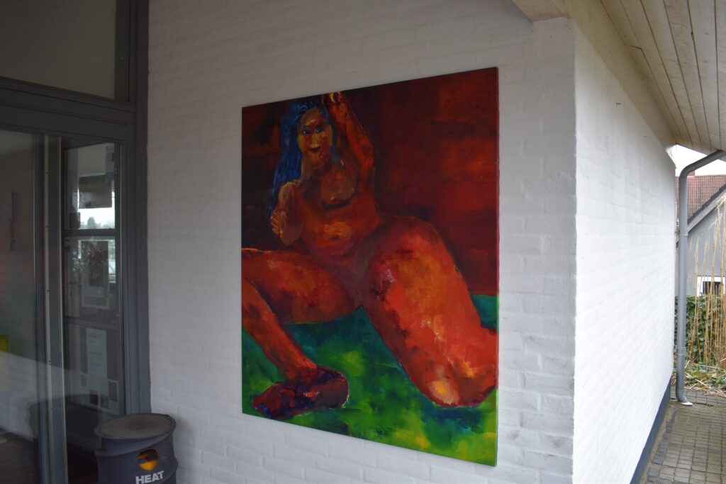 No. 412 Mål 140x120cm Titel: model i front Olie på lærred incl. svæveramme sort/sølv Pris kr. 14.000/Euro 2.020