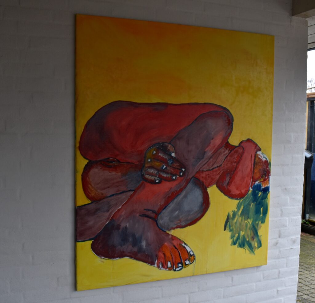 No. 415 Mål 140x120cm Titel: model liggende på siden Olie på lærred incl. svæveramme sort/sølv Pris kr. 14.000/Euro 2.020