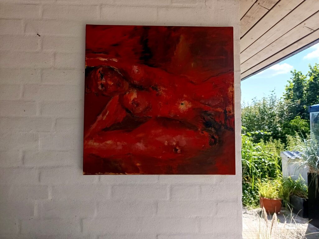 No. 429 Oil on canvas Mål: 50x50 Titel: Modelrød Pris: dkr.3.500