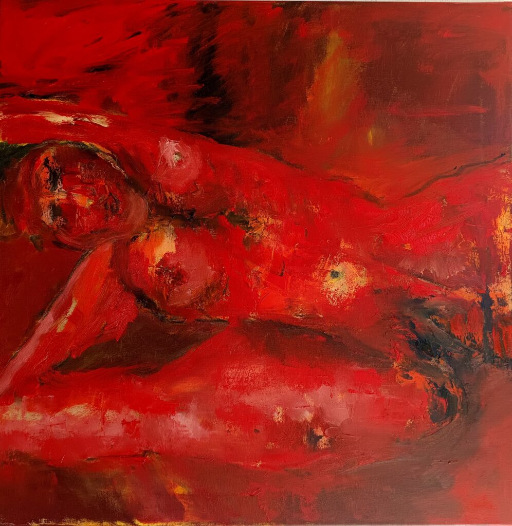 No. 429 Oil on canvas Mål: 50x50 Titel: Modelrød Pris: dkr.3.500