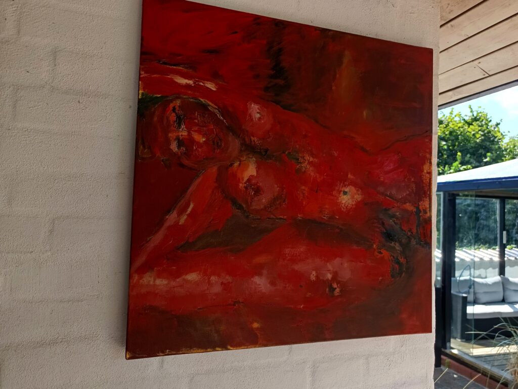 No. 429 Oil on canvas Mål: 50x50 Titel: Modelrød Pris: dkr.3.500