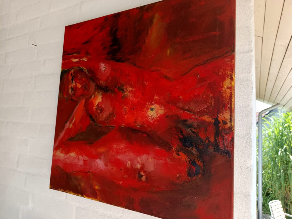 No. 429 Oil on canvas Mål: 50x50 Titel: Modelrød Pris: dkr.3.500