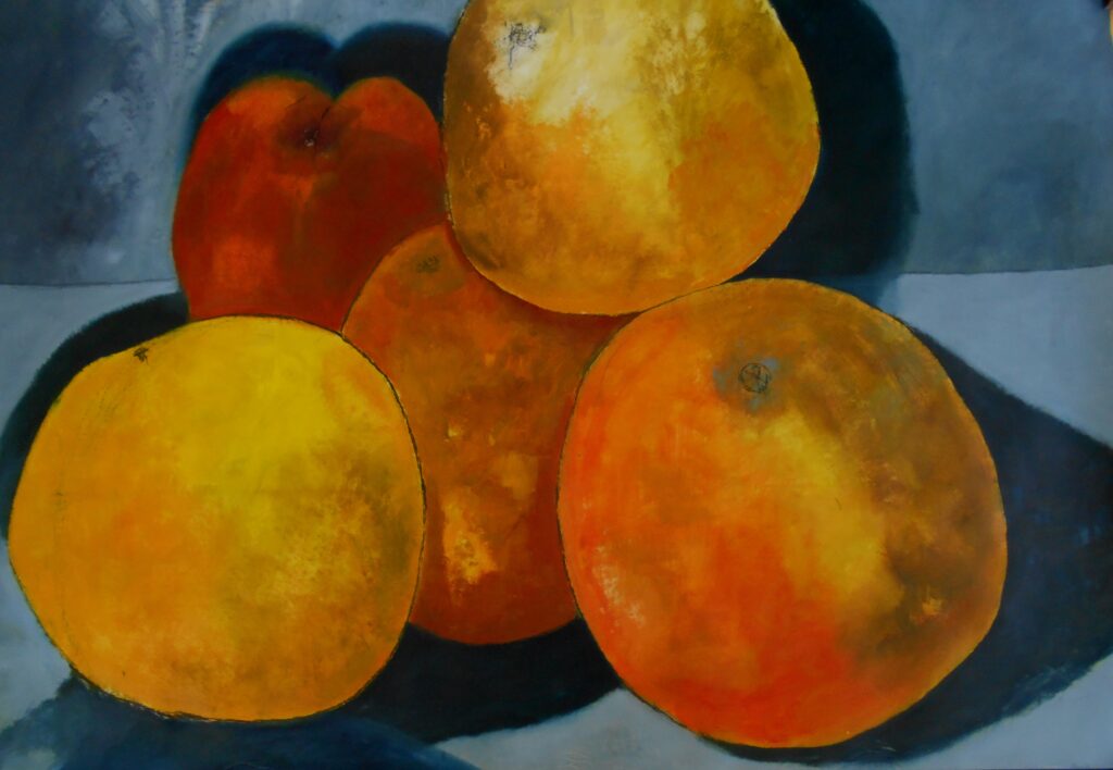 No. 275
Tittel: Untittle
Størrelse:  h. 78cm x b. 107 cm
Materiale: Oil on paper
Indramning:  Svæveramme sølv/sort
Pris:  dkr. 7.000  Euro 935
