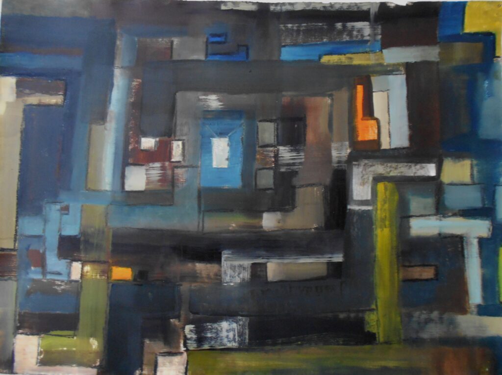 No. 283 Tittel: Untittle Størrelse: h. 78cm x b. 107 cm Materiale: Oil on paper Indramning: Svæveramme sølv/sort Pris: dkr. 7.000 Euro 935