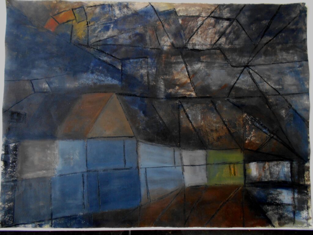 No. 288 Tittel: Untittle Størrelse: h. 78cm x b. 107 cm Materiale: Oil on paper Indramning: Svæveramme sølv/sort Pris: dkr. 7.000 Euro 935