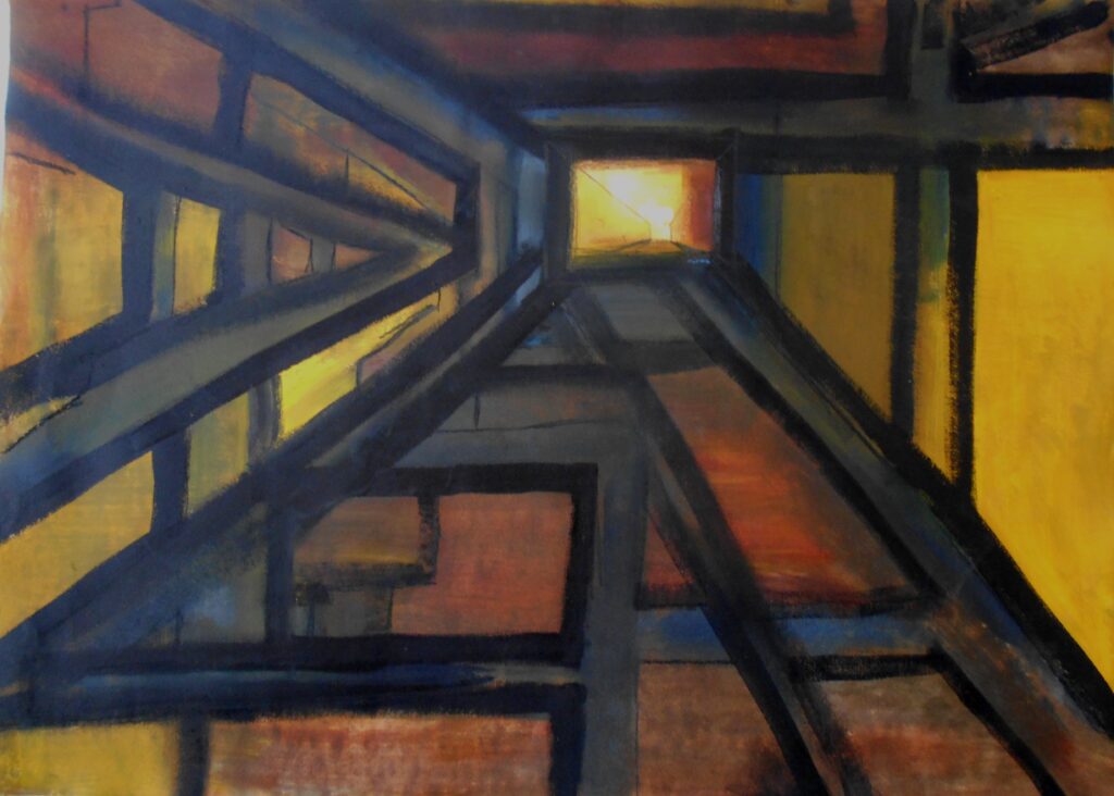 No. 289 Tittel: Udkig Størrelse: h. 78cm x b. 107 cm Materiale: Oil on paper Indramning: Svæveramme sølv/sort Pris: dkr. 7.000 Euro 935