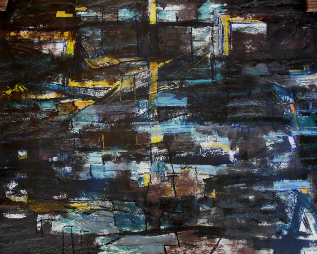 No. 296 Mål 180x150cm Titel: untittle Olie på kraftig malerpapir som pålimes fiberplade incl. svæveramme sort/sølv Pris kr. 21.000/Euro 2.810
