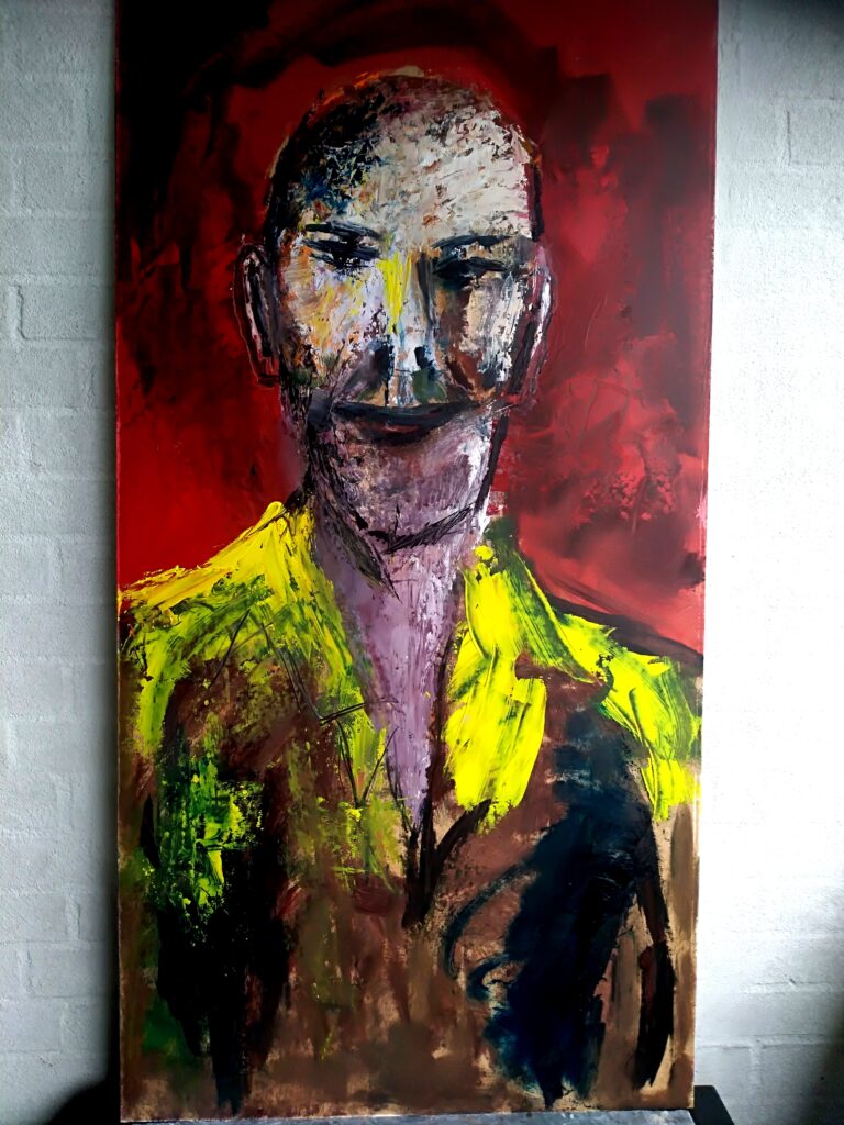 No. 354 Mål 61x122cm Titel: Olie på masonite incl. svæveramme sort/sølv Pris kr. 7.000/Euro 935