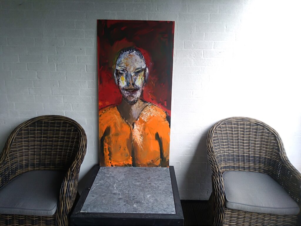 No. 353 Mål 61x122cm Titel: Olie på masonite incl. svæveramme sort/sølv Pris kr. 7.000/Euro 935