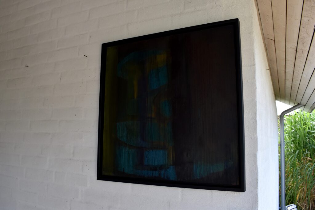 No. 356 Tittel: Lyset bryder i linier Størrelse: h. 61cm x b. 61 cm Materiale: Oil on camasonite Indramning: Svæveramme sølv/sort Pris: dkr. 4.000 Euro 535