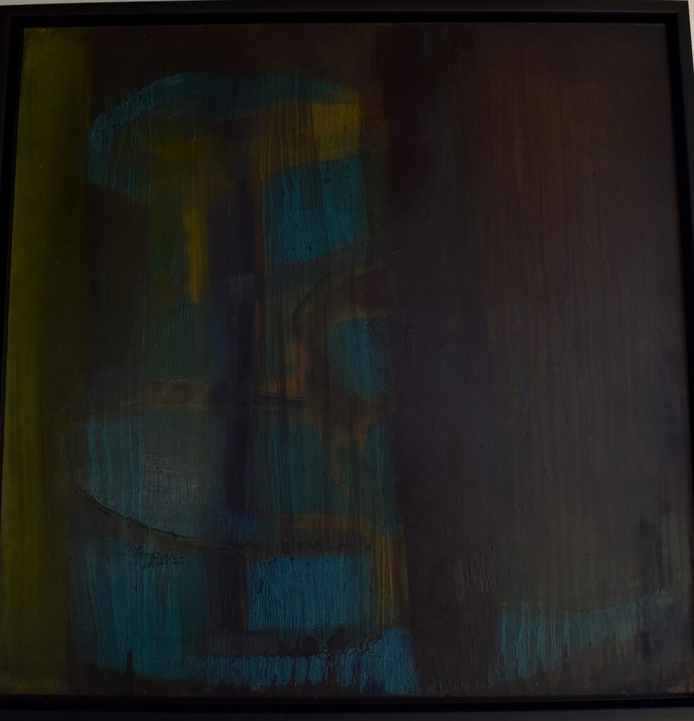 No. 356 Tittel: Lyset bryder i linier Størrelse: h. 61cm x b. 61 cm Materiale: Oil on camasonite Indramning: Svæveramme sølv/sort Pris: dkr. 4.000 Euro 535