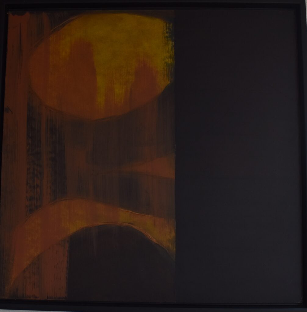 No. 361 Tittel: Mørket vender tilbage Størrelse: h. 61cm x b. 61 cm Materiale: Oil on camasonite Indramning: Svæveramme sølv/sort Pris: dkr. 4.000 Euro 535