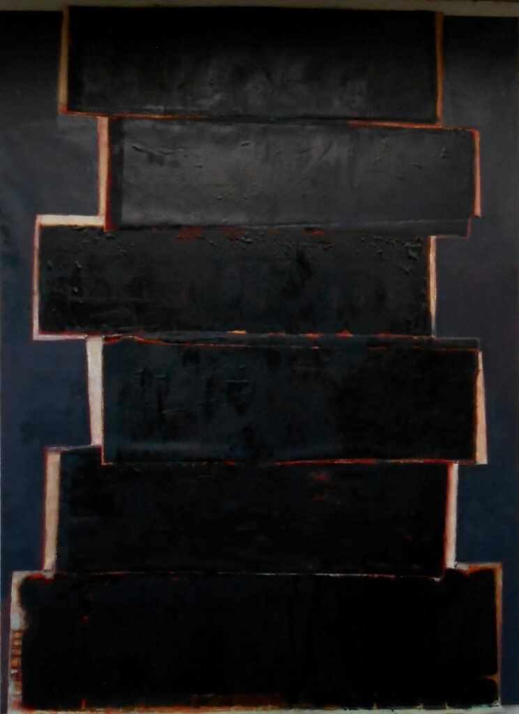 No. 375 Mål 200x150cm Titel: Robusthed Olie på lærred incl. svæveramme sort/sølv Pris kr. 30.000/Euro 401
