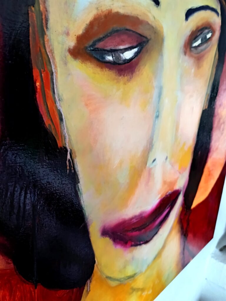 No. 424 Mål 100x100cm Titel: Face Olie på lærred incl. svæveramme sort/sølv Pris kr. 10.000/Euro 1.340
