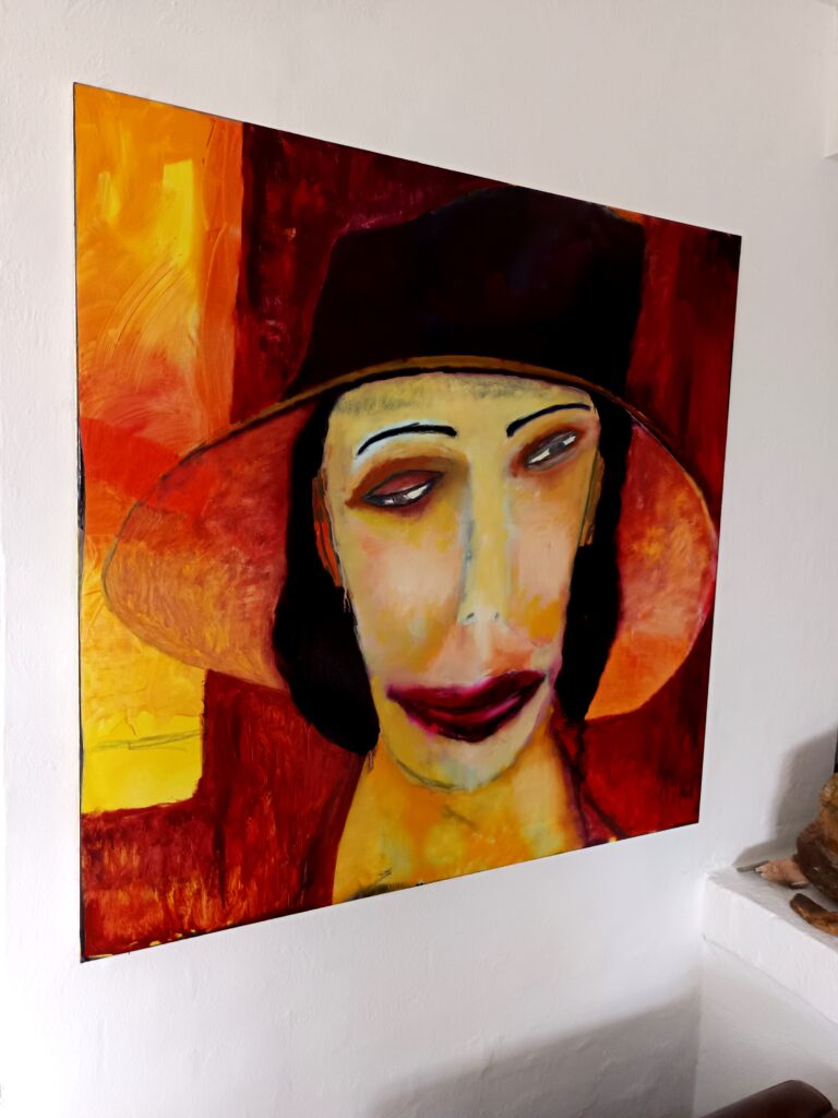 No. 424 Mål 100x100cm Titel: Face Olie på lærred incl. svæveramme sort/sølv Pris kr. 10.000/Euro 1.340