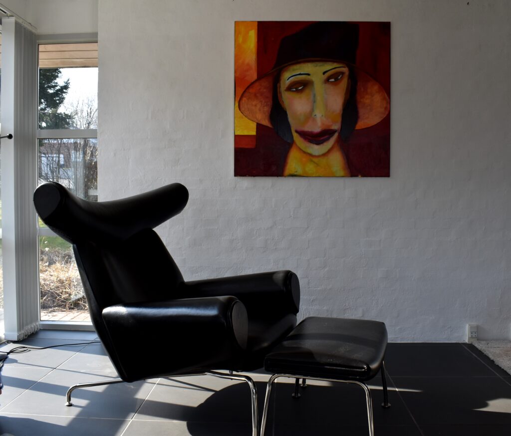 No. 424 Mål 100x100cm Titel: Face Olie på lærred incl. svæveramme sort/sølv Pris kr. 10.000/Euro 1.340